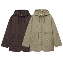 跨境外贸女装2025秋冬欧美风连帽长袖收腰绗缝棉衣外套女E490227