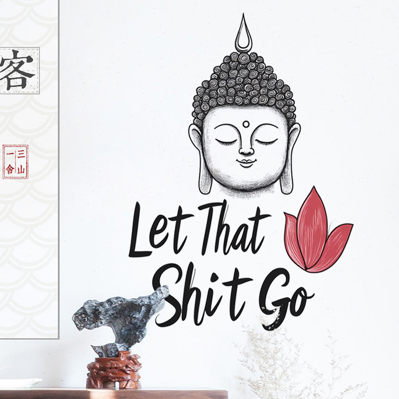 Tea room background wall stickers creative personality Buddha head English self-adhesive pattern stickers living room study decoration stickers wallpaper