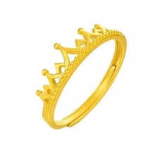 韩版时尚高级感轻奢厚镀镂空花纹小皇冠开口可调节男女情侣戒指
