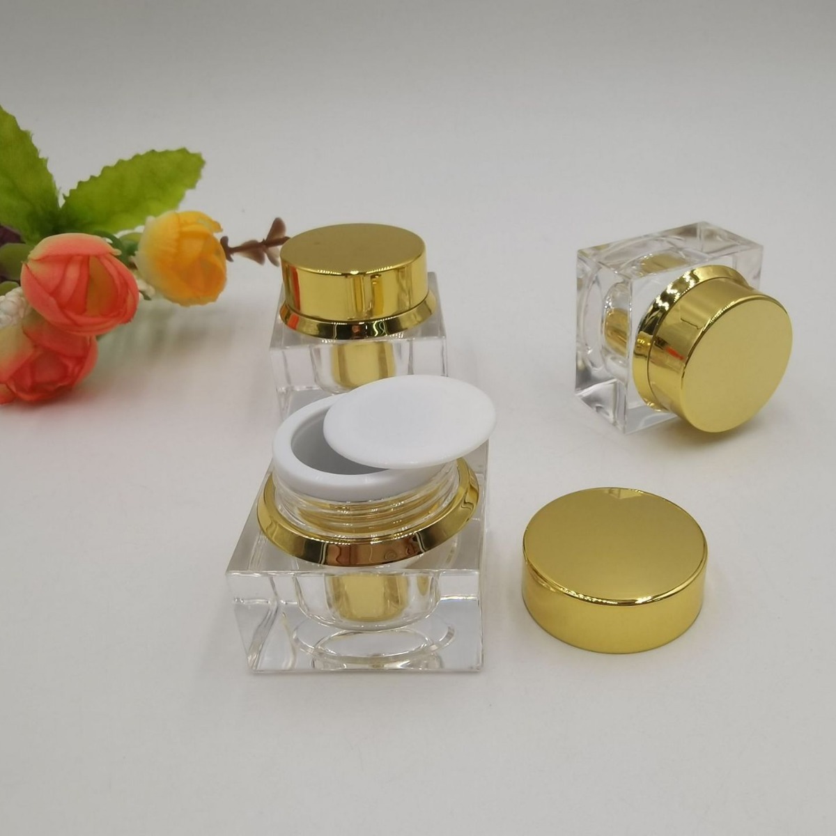 5g韩式亚克力水晶小样试用装瓶四方银色膏霜贵妇膏甲油胶旅行装瓶