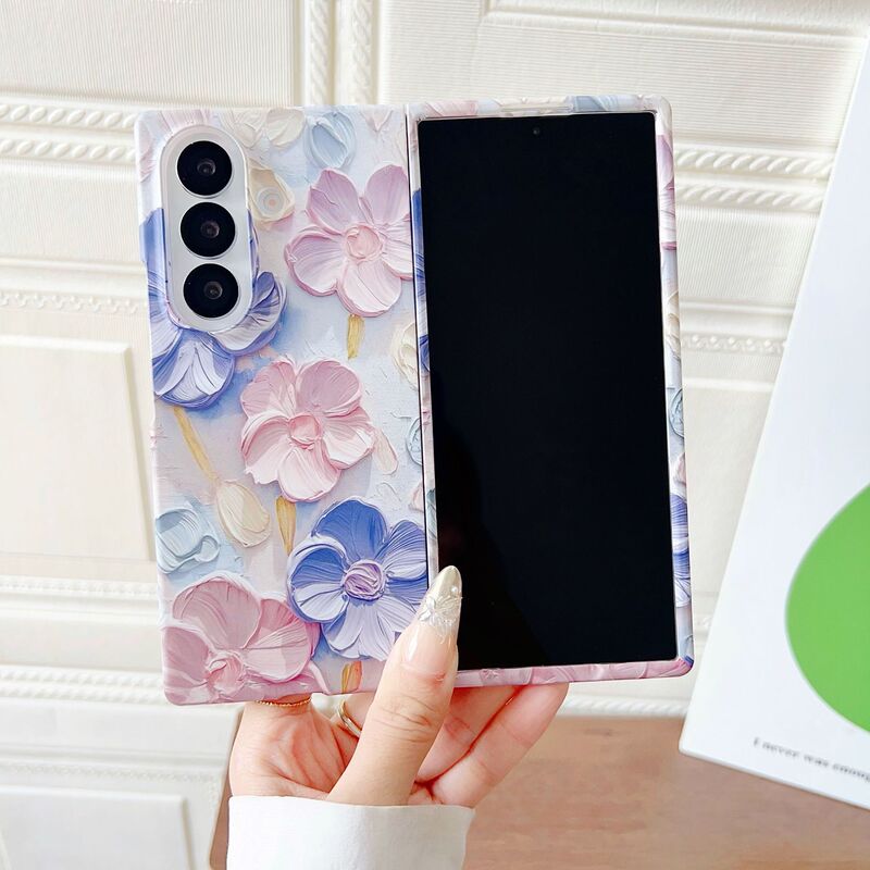 High-End Galaxy Zfoldable7 Embossed Watercolor Flowers Suitable for Samsung Foldableing Screen Mobile Phone Case Protective Cover Pc Hard Case