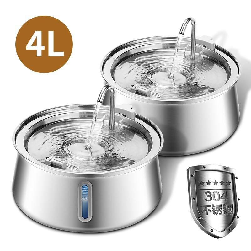 Mascotas de agua de acero inoxidable gato 4L gota de agua de gran capacidad con alimentador de ventana filtrado automático purificación de la calidad del agua