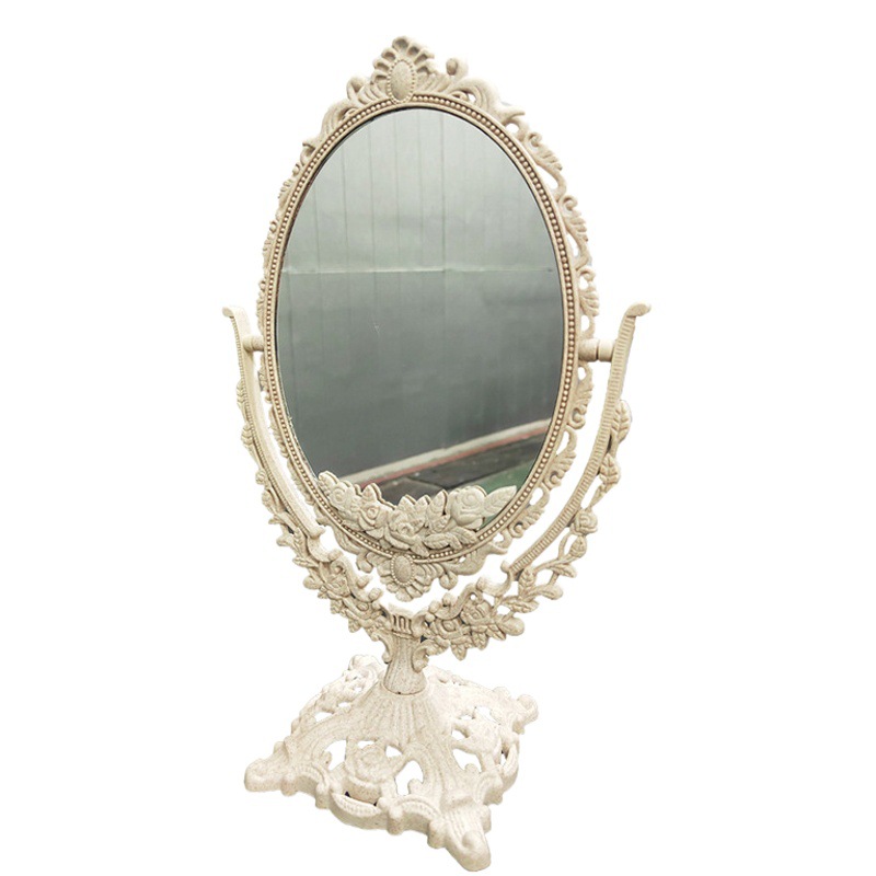 Transfronterizo al por mayor retro espejo escritorio hogar escritorio estudiante dormitorio vestidor espejo giratorio estilo europeo tallado espejo de maquillaje