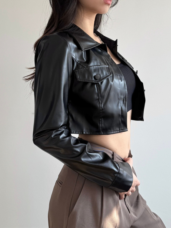 跨境欧美女装2025秋季新款时尚个性街头风PU皮开衫外套上衣夹克女|undefined
