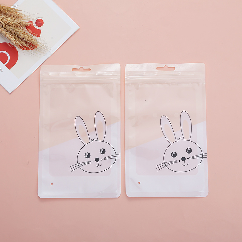 卡通兔子儿童冰袖袋可爱印花自封袋现货批发PE透明冰袖包装袋