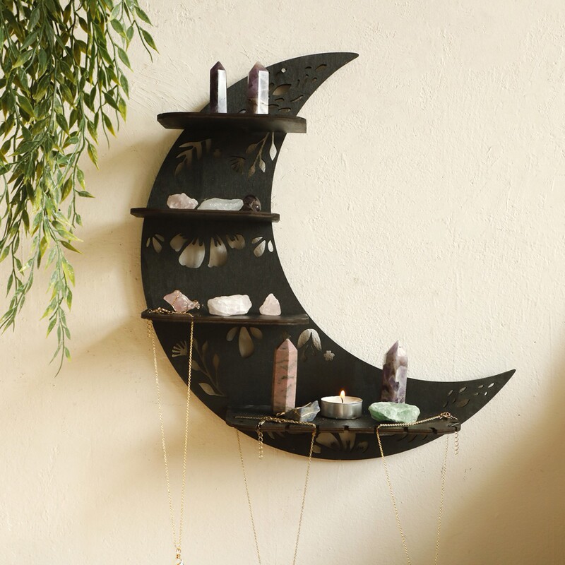 Cross-border new crescent wood staircase crystal candle holder wall pendant simple home decoration crafts wholesale Cross-border new crescent wood staircase crystal candle holder wall pendant simple home decoration crafts wholesale