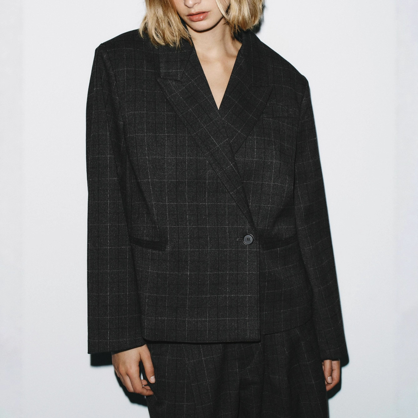 Original European and American Clothing Wholesale Fashion Plaid Loose Suit Jacket High-End Gray Plaid Suit 1255/787