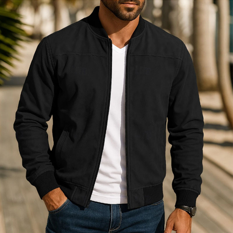Cross-Border European and American Style Spring and Autumn Men's New Suede Warm Zipper Stand Collar Business Sports Jacket for Men