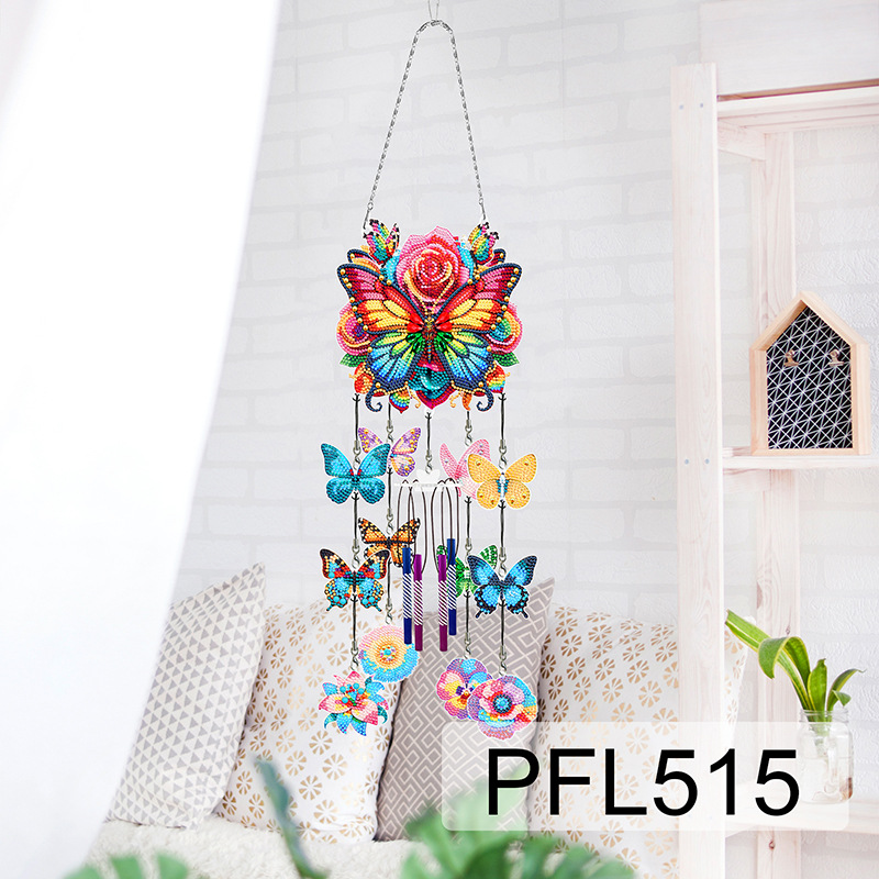 Fábrica directa pintura de diamantes alrededor de flores y pájaros dibujos animados colgando placa decorativa campana de viento transfronteriza atrapadora de sueños decoración interior de pintura de diamantes
