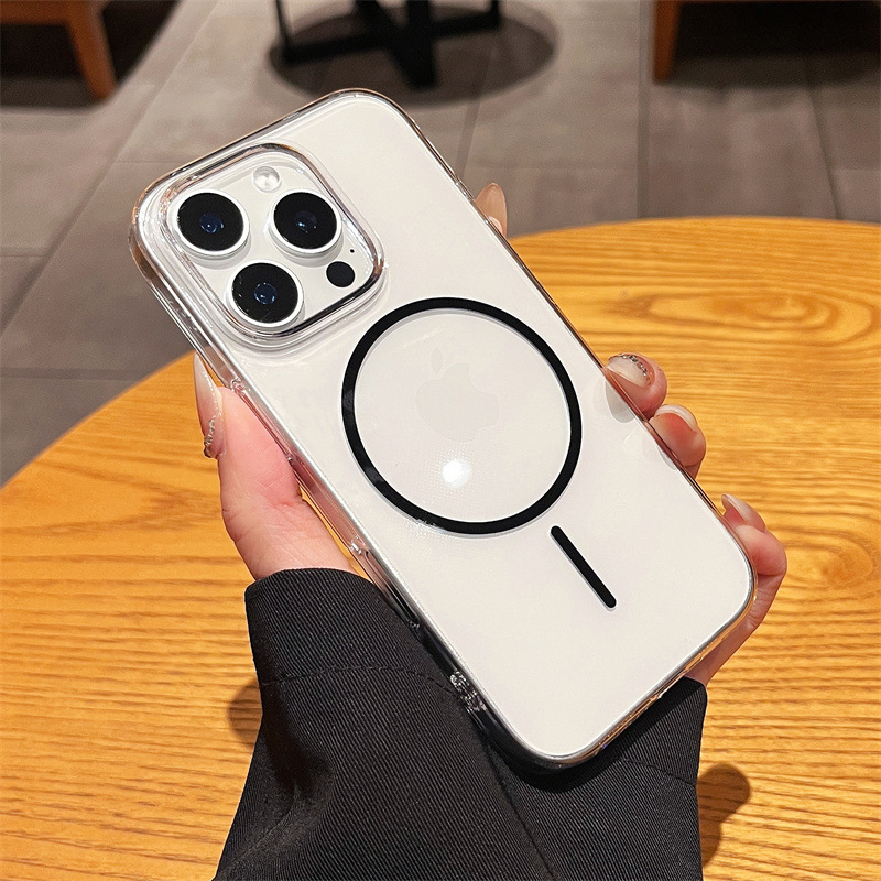 Ultra-Thin Transparent Pc Suitable for Iphone17Promax Thin Circle Magnetic Phone Case Apple 16 High-End Protective Cover