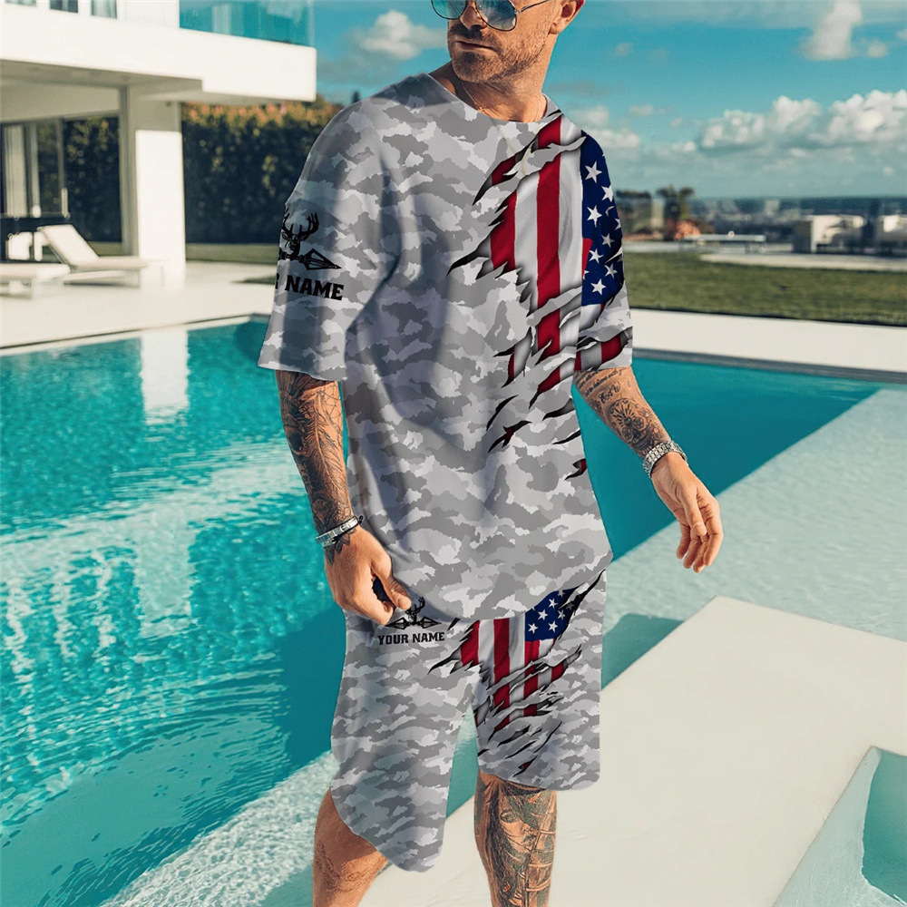 2024 foreign trade new fashion men's leisure sports 3D printing couple fashion brand short sleeve T-shirt beach shorts