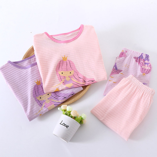 Children's short-sleeved suit cartoon girls air-conditioned clothes home clothes set new baby short-sleeved shorts two-piece set