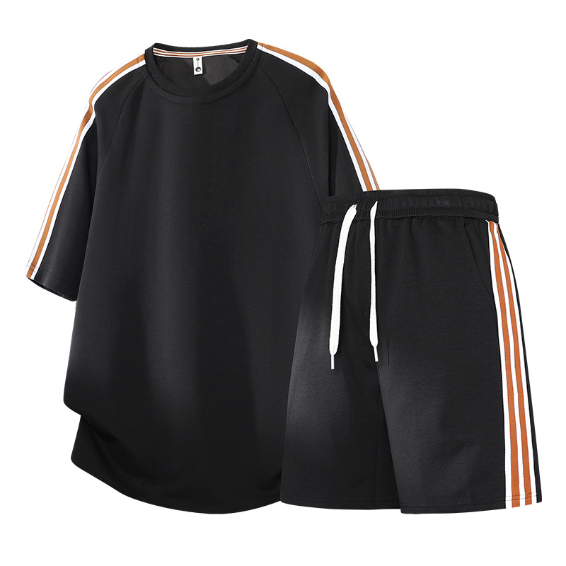 Tres barras transfronterizas de moda masculina de manga corta americana de verano suelta pantalones cortos deportivos casuales de dos piezas image 7