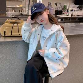 女童外套春秋装新款休闲洋气卫衣中大儿童女孩连帽开衫夹克衫童装