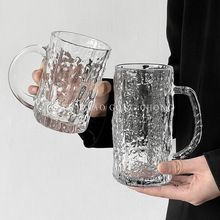 ins创意家用带把手玻璃杯简约清新树纹喝水杯啤酒杯果汁杯咖啡杯