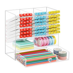 Acrylic Storage Box Three-Compartment Desk Organizer with Drawer Stationary Transparent Slant-Top Storage Box Wholesale