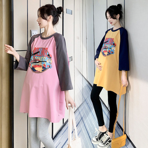 Maternity Spring and Autumn T-Shirt Maternity Autumn Wear Maternity Sweatshirt Long-Sleeve Loose Top Autumn and Summer Trend