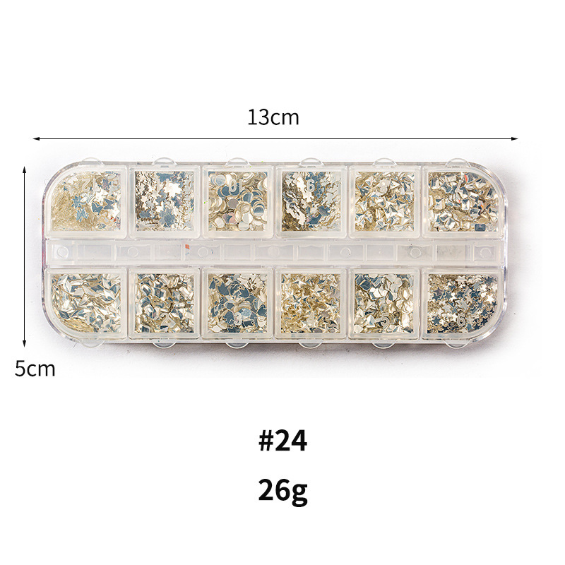 Taifei uñas caja de tira larga lentejuelas 12 rejilla caja de tira larga parche de uñas DIY uñas lentejuelas uñas traje de joyería