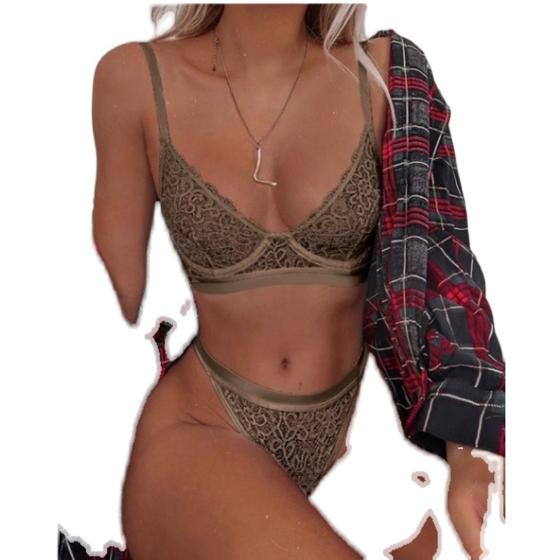 Conjunto de lencería sexy de encaje de tentación de tres puntos NSYF26450