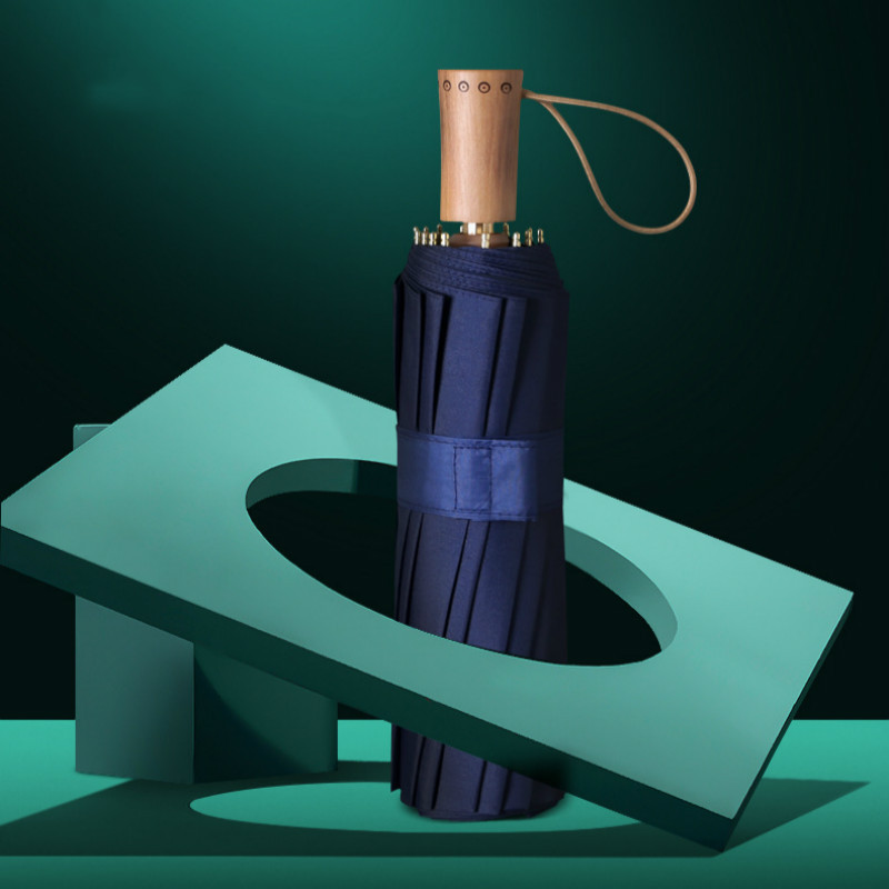 三折16骨雨伞日系折叠男女商务伞防晒折叠男女复古木手柄三折伞|ms