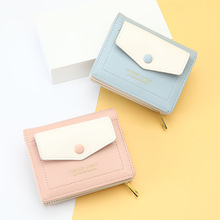 跨境批发潮流钱包女时尚韩版零钱包钱夹pu多卡位糖果色短款小钱包