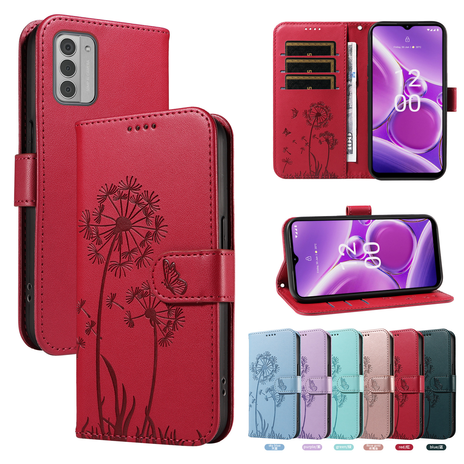 适用谷歌Pixel9A皮套MOTO G75蒲公英压花插卡钱包保护套索尼10 VI