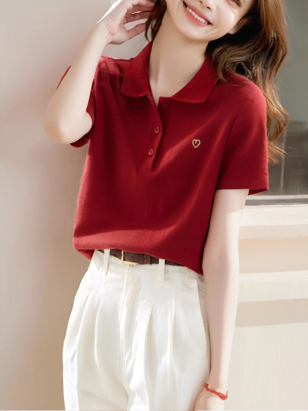 夏半袖poloシャツシンプルファッション減齢polo襟痩せtシャツ小大衆気質2025新型シャツ|undefined