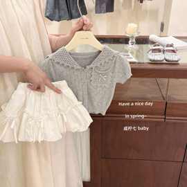 童装女童森系简约小马刺绣套装夏季儿童无袖背心两件套
