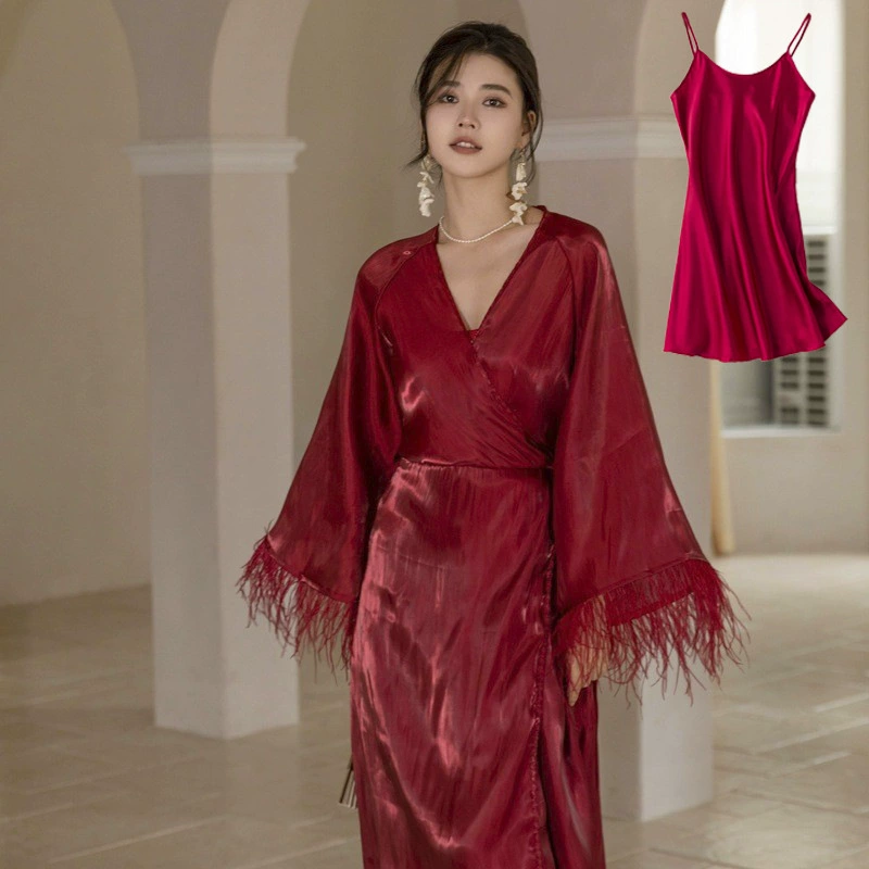 Streamer свадебное утреннее платье, женское платье невесты, высококачественное платье из страусиных перьев, французская длинная ночная рубашка, халат, комплект из двух предметов