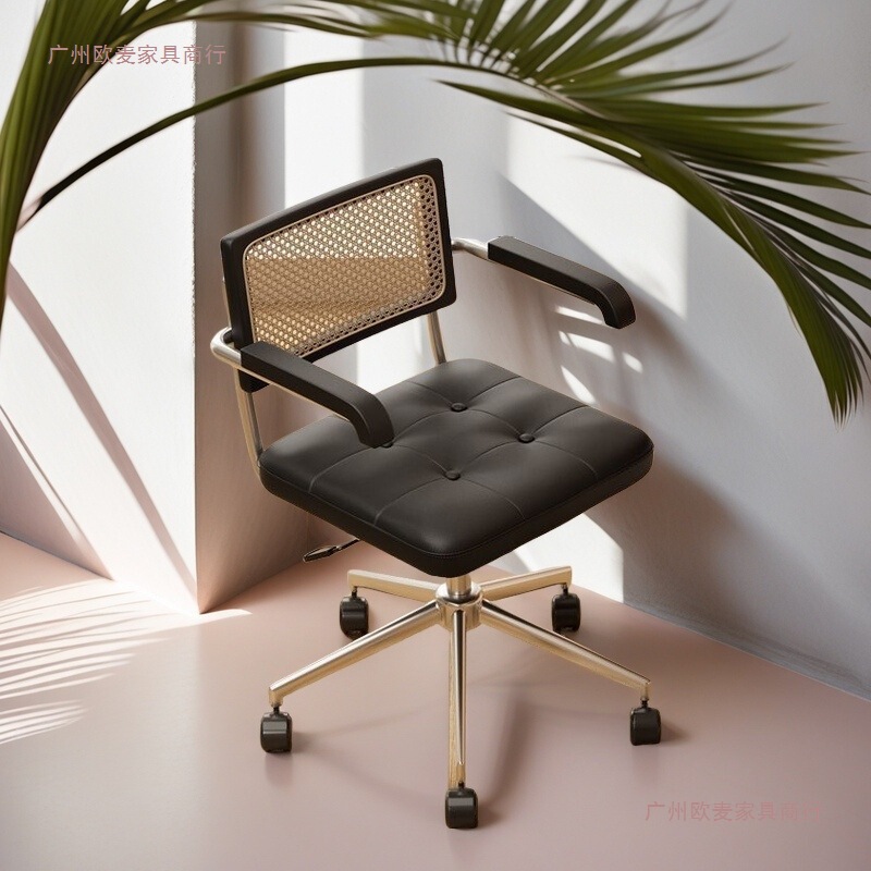 Sedentary and Comfortable Rattan Ergonomic Office Chair Retro Computer Chair Home Lift Rotating Study Desk Chair