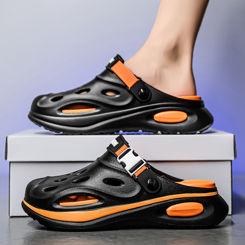 Pantuflas Baotou para hombres y mujeres, chanclas de verano, letras de tendencia, fondo de dos colores, eva, sandalias y zapatillas de playa de alta gama