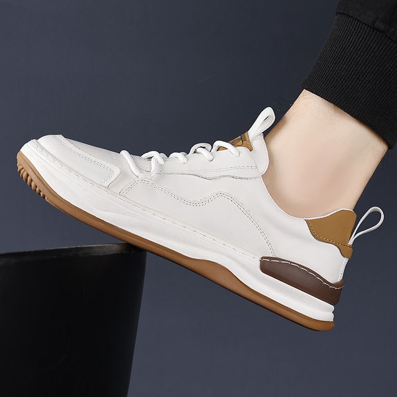 Cabeza de cuero de vaca otoño nuevos zapatos de cuero de hombre con suela gruesa cabeza redonda zapatos de hombre casuales ligeros zapatos de moda