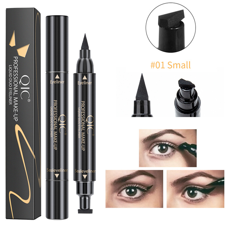 QIC two in one seal Eyeliner liquid pen quick drying non dizzy dyeing Waterproof Eyeliner double headed Eyeliner cross border beauty makeup