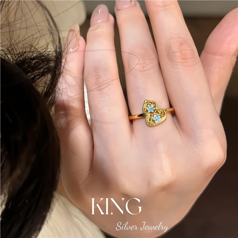 エナメルブルーひょうたん |   キングシルバージュエリー S925 シルバーゴールドメッキレトロライト高級リングブレスレットネックレスイヤリング|undefined
