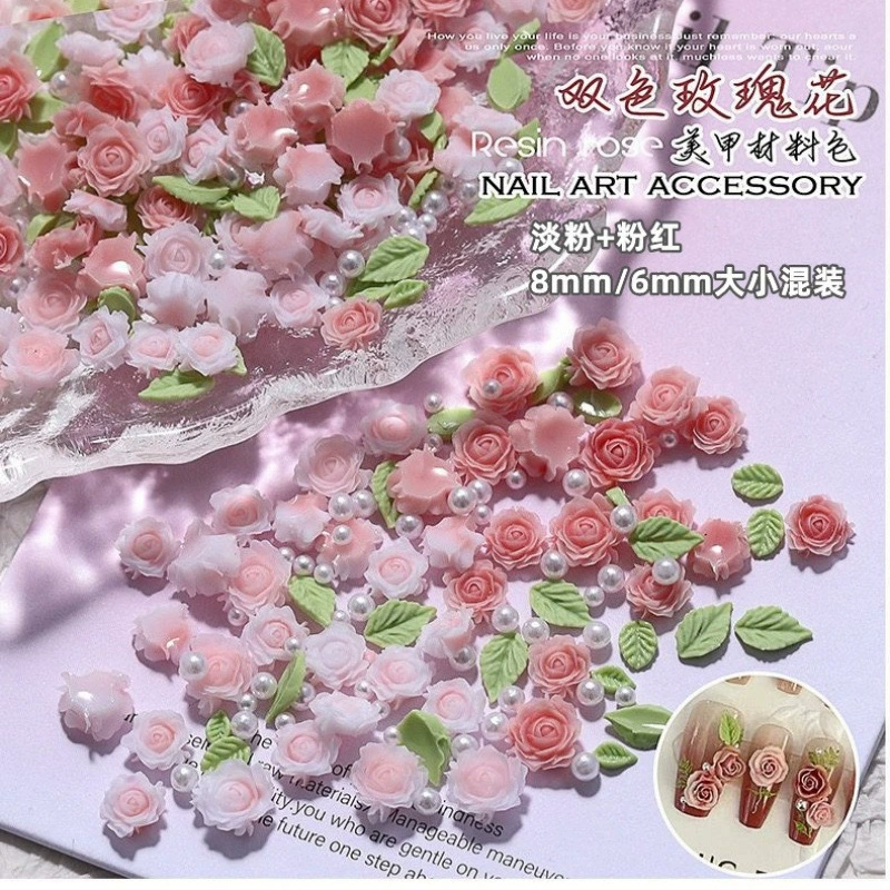 Аксессуары для дизайна ногтей с цветком розы, розовый стерео цветок, размер камелии, жемчуг, смешанные популярные аксессуары для ногтей