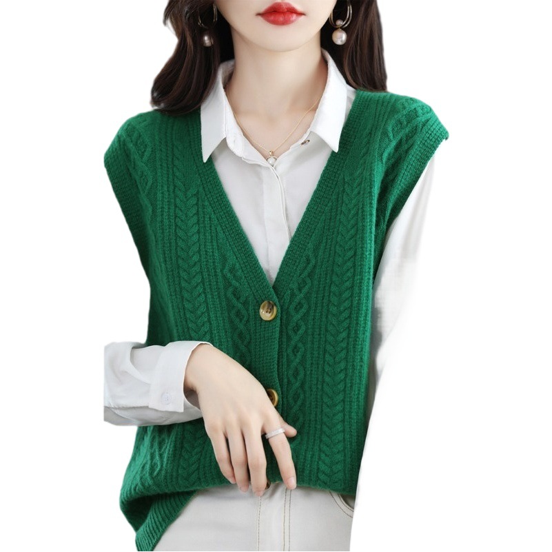 Primavera y otoño 2024 nuevo giro de punto Chaleco de las mujeres de la Rebeca con cuello en V Chaleco de estilo occidental chaleco