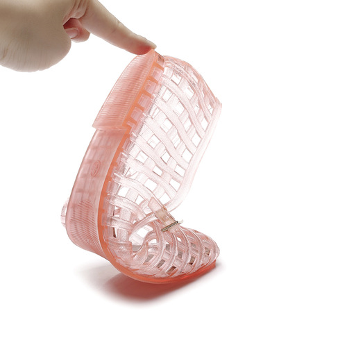 Cross-border new hollow sandals, transparent jelly elastic crystal toe caps, versatile flat bottoms, breathable and comfortable Mary Jane shoes
