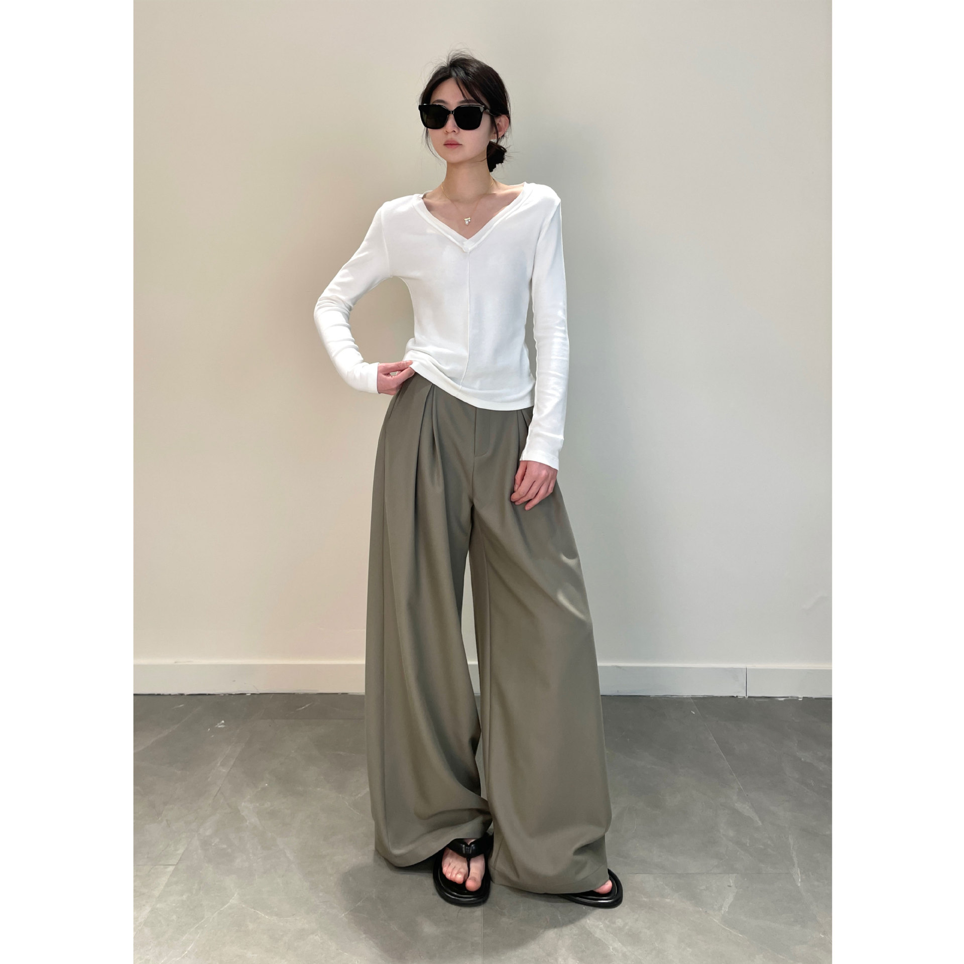 Nanyu Cotton Bomb Comfortable miu Series Double-Layer Curl Low Neck Base Shirt