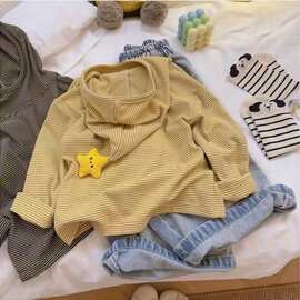 秋装新品儿童卫衣男童女童连帽卫衣条纹上衣连帽衫长袖上衣打底衫