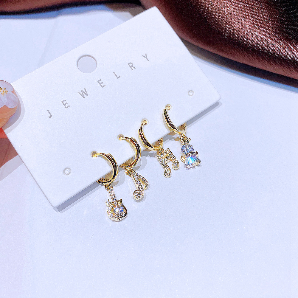 Womenu0027S Fashion Geometric Copper Earrings Inlaid zircon Zircon Drop Earrings 4 Pieces
