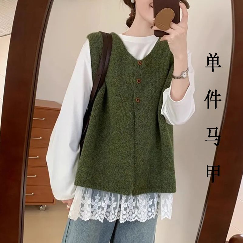 韩系女马甲新款软慵懒毛衣马甲春秋针织背心坎肩宽松时尚气质上衣|undefined