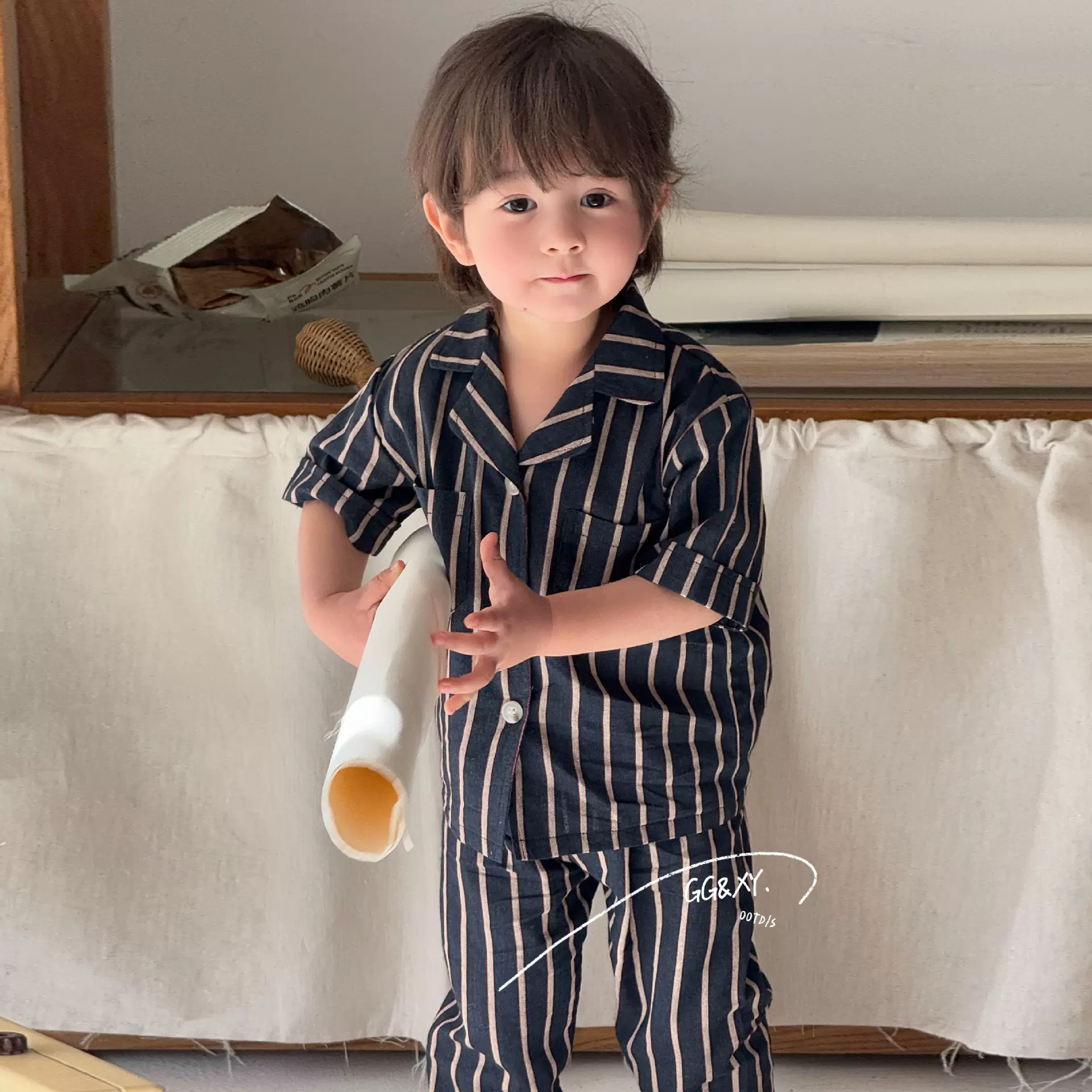 58092儿童睡衣短袖家居服长裤两件套条纹居家舒适套装中小童批发