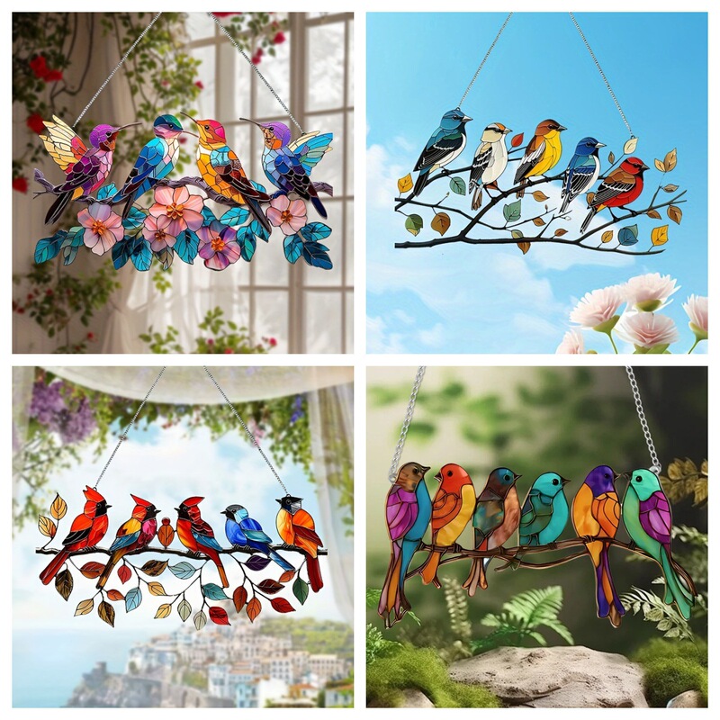 Cross-Border 2D Flat Bird Stained Glass Branch Acrylic Bird Decorative Sign Plaque Wall Hanging Multi-Purpose Pendant Cross-Border 2D Flat Bird Stained Glass Branch Acrylic Bird Decorative Sign Plaque Wall Hanging Multi-Purpose Pendant