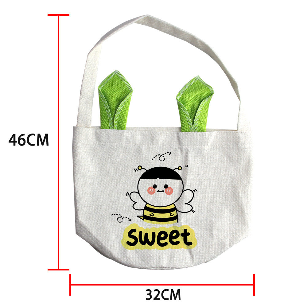 Orejas de conejo de Pascua bolsa de asas de transferencia de calor de impresión bolsa para figura DIY380 G algodón de lino en blanco al por mayor