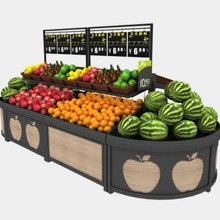高质量铁木结合热转印超市蔬菜水果展示层架可定制可印制LOGO