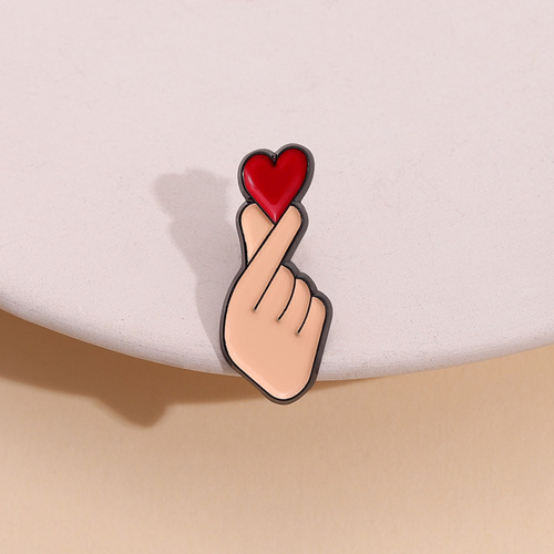 Bestselling Creative Cute Cartoon Finger Heart Alloy Pin for Men and Women, Couple Metal Bag Pin Accessory