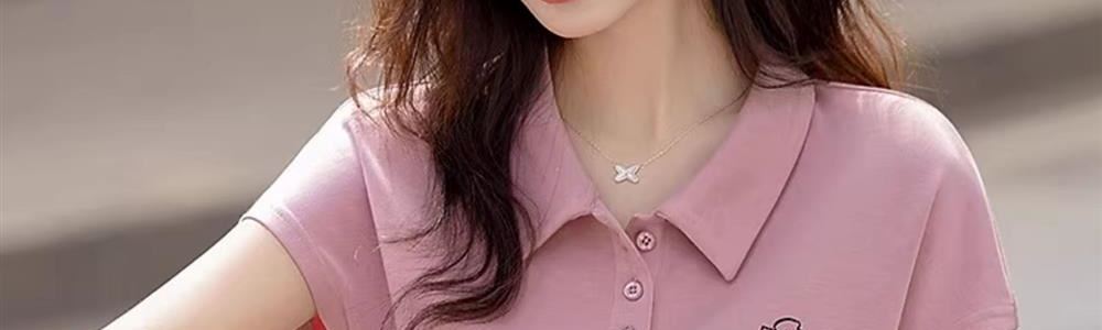 Áo thun nữ tay ngắn dệt kim lụa băng mát mẻ — màu hồng chi tiết 2
