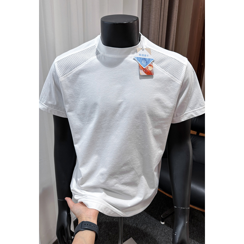American Quick-Drying Ice Silk Cool T-Shirt Men's Summer Design Mesh Splicing Small Neckline Short-Sleeved High-End Half-Sleeve