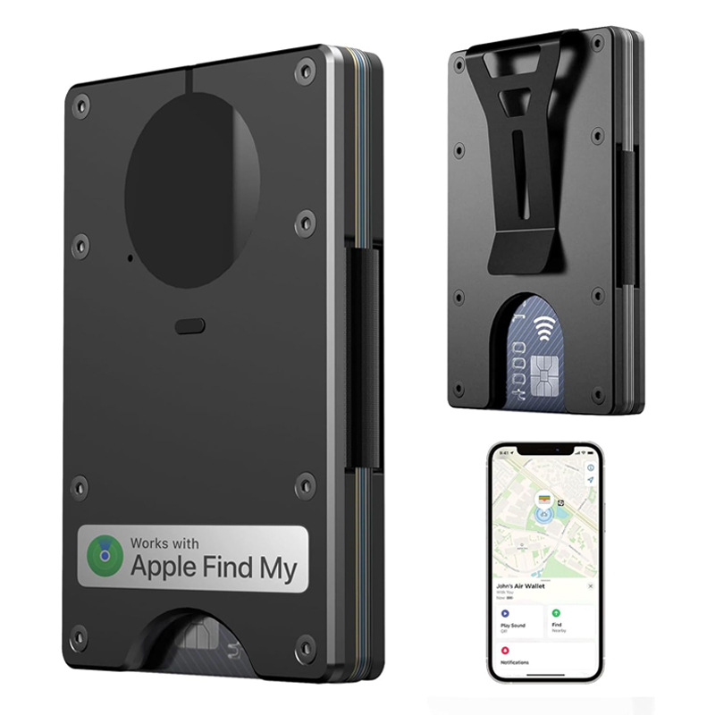 AirTag金属財布内蔵Airtagチップのシンプルな財布は、RFIDロック付きクレジットカードに対応しています
