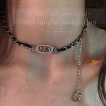 甜酷风小香风CD字母流苏项链夏季女choker小众设计感高级颈链新款